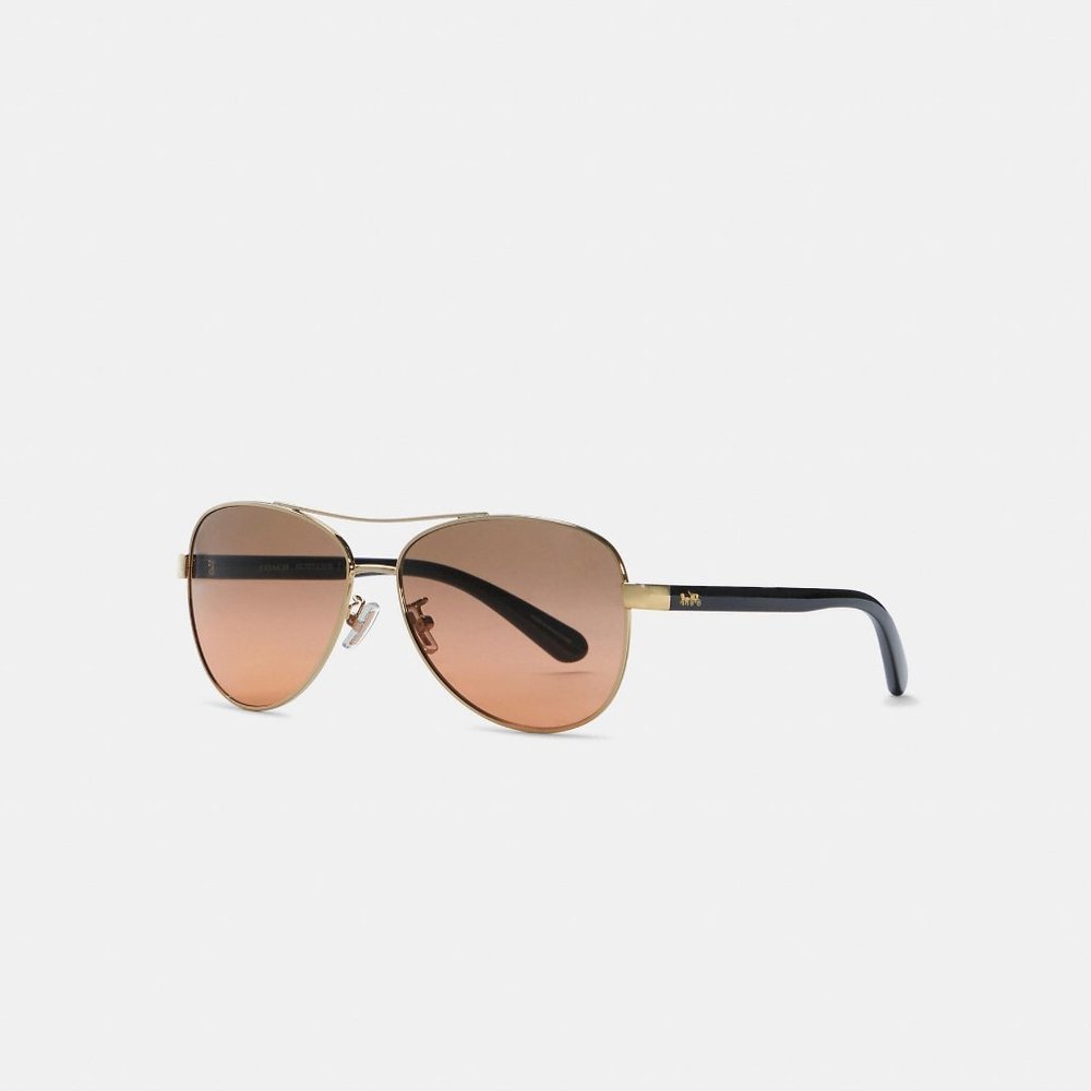 *SOLD* COACH Horse and Carriage Pilot Sunglasses LIGHT GOLD BROWN HC7077 L1015